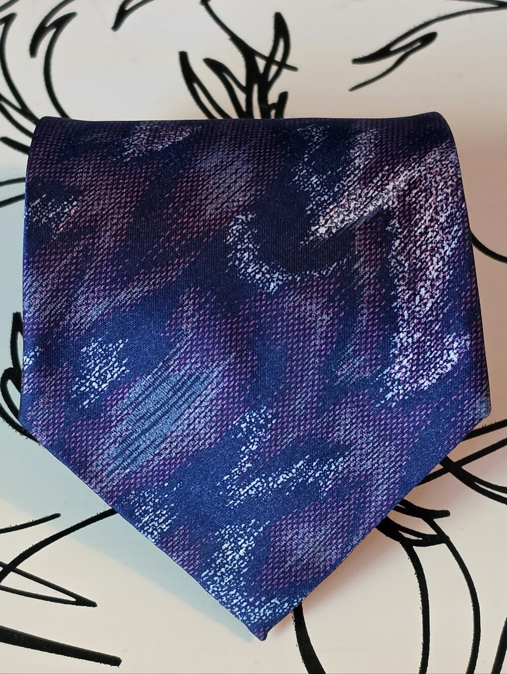 Peachick Men's Handmade Blue Purple Abstract Vintage Silk Blend Necktie 59"